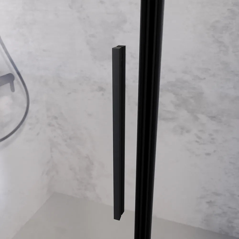 Porta doccia 111-115cm apertura a battente con profili nero opaco e vetro da 6mm trasparente h195 | Elba