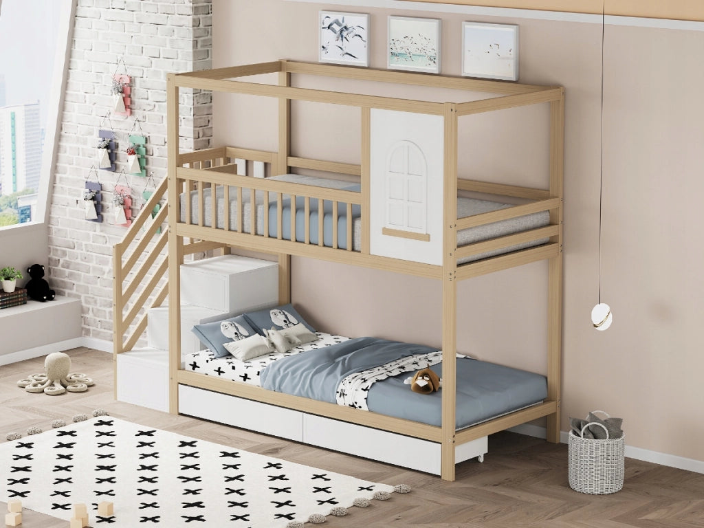 Letto a castello in legno con cassetti e scala - Xylo - 90x200
