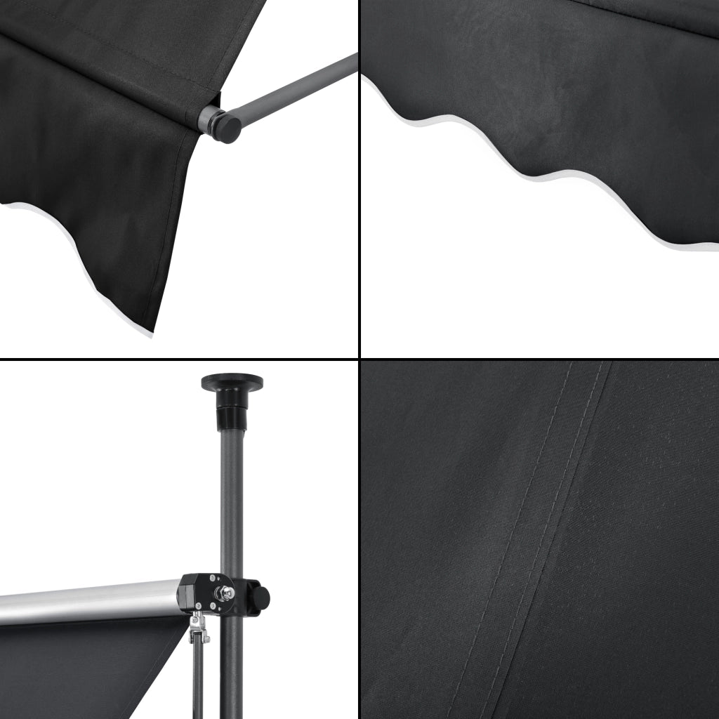 Tenda da Sole a Muro con Pali di Supporto Telescopici Parasole 350 x 120 cm (LxP) Nero pro.tec