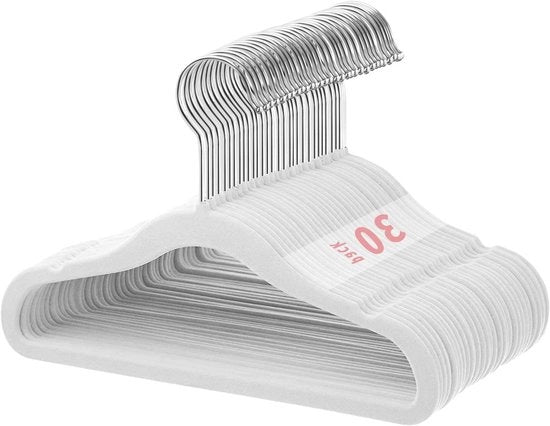 Anti-slip hangers per bambino in flanella - appesi per bambino spaziali - 30 pezzi - bianchi - 28 cm