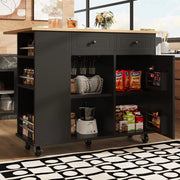 Isola Cucina con Ripiani e Portabottiglie ¨C Xylo ¨C Nero, Piano in Legno