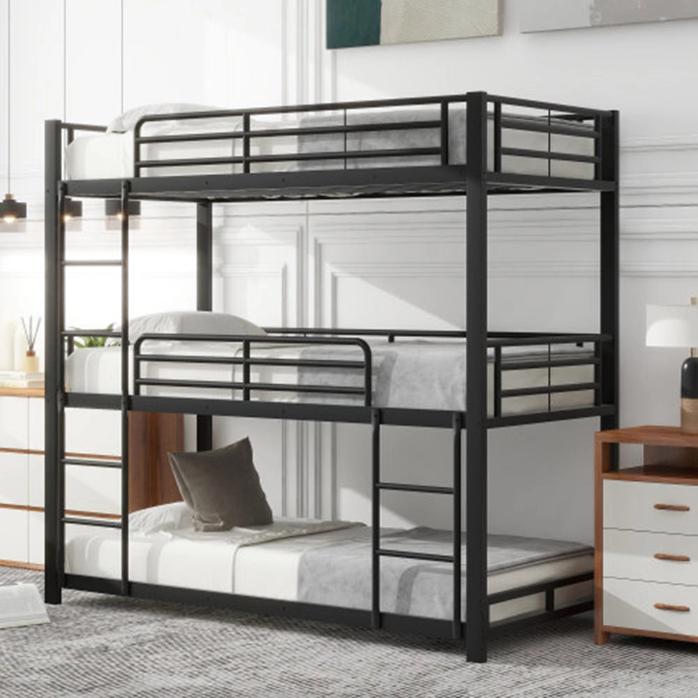 Letto a castello triplo - Xylo - 90x200cm - Nero - Per bambini adolescenti adulti