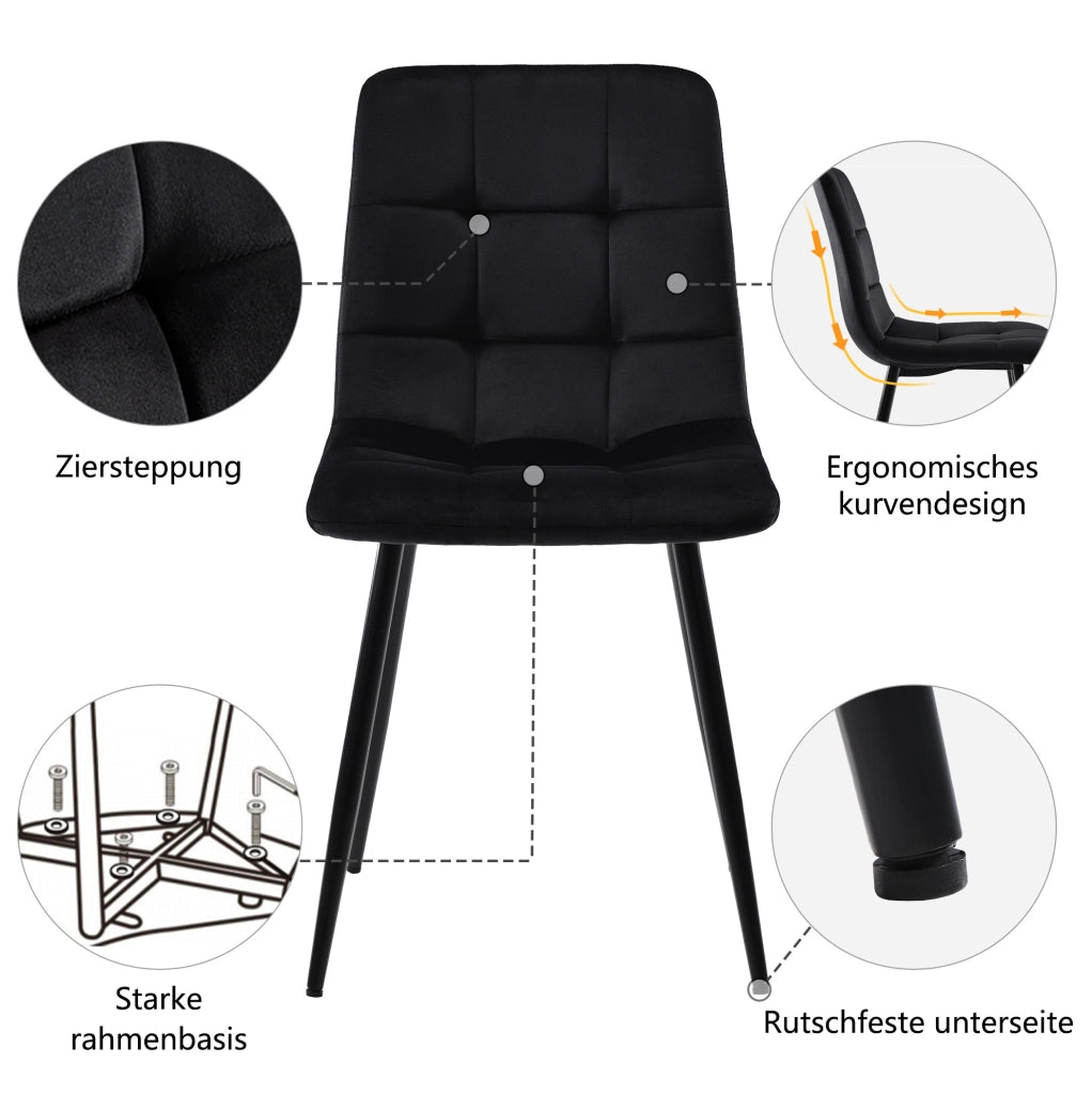 Set tavolo da pranzo 80x80 cm con 4 sedie in velluto noce e nero