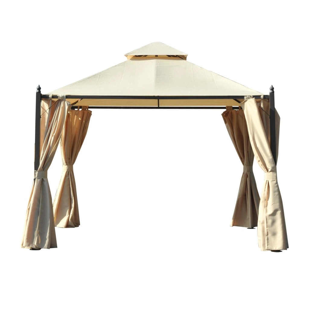 Gazebo da Giardino Impermeabile con Pannelli Laterali Beige 3x3m