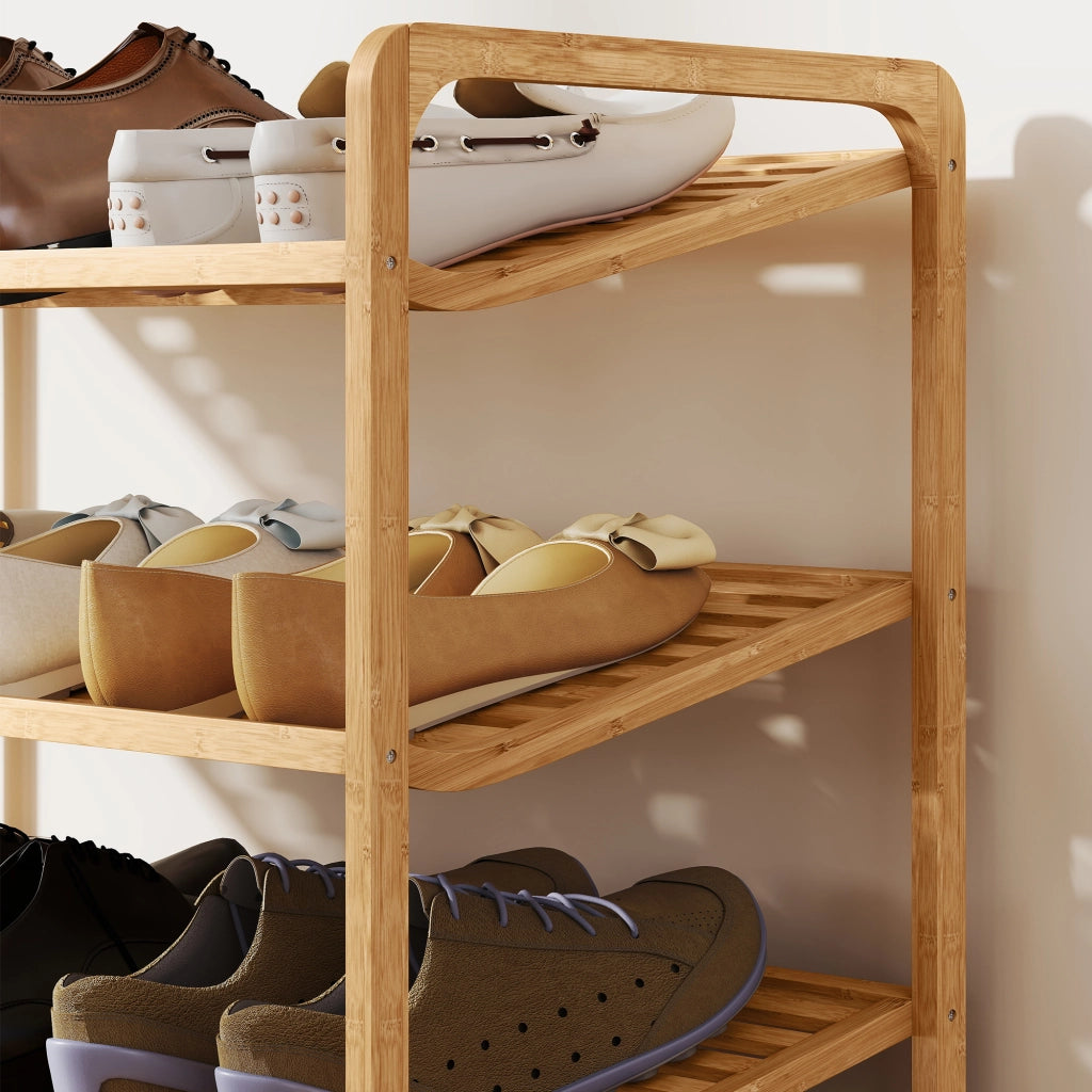 Scaffale Scarpiera a 3 Livelli per 12 Paia di Scarpe 76x33x50,8 cm con Ripiani a Doghe in Bambù