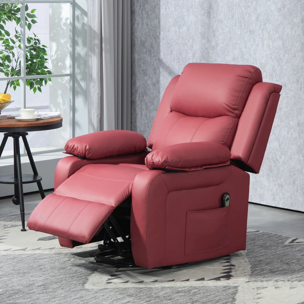 Poltrona Alzapersona Reclinabile con Poggiapiedi e Telecomando, in Pelle PU, 76x90x105 cm, Rosso