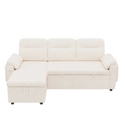 Divano angolare convertibile 3 posti - con funzione letto e chaise longue - in chenille beige