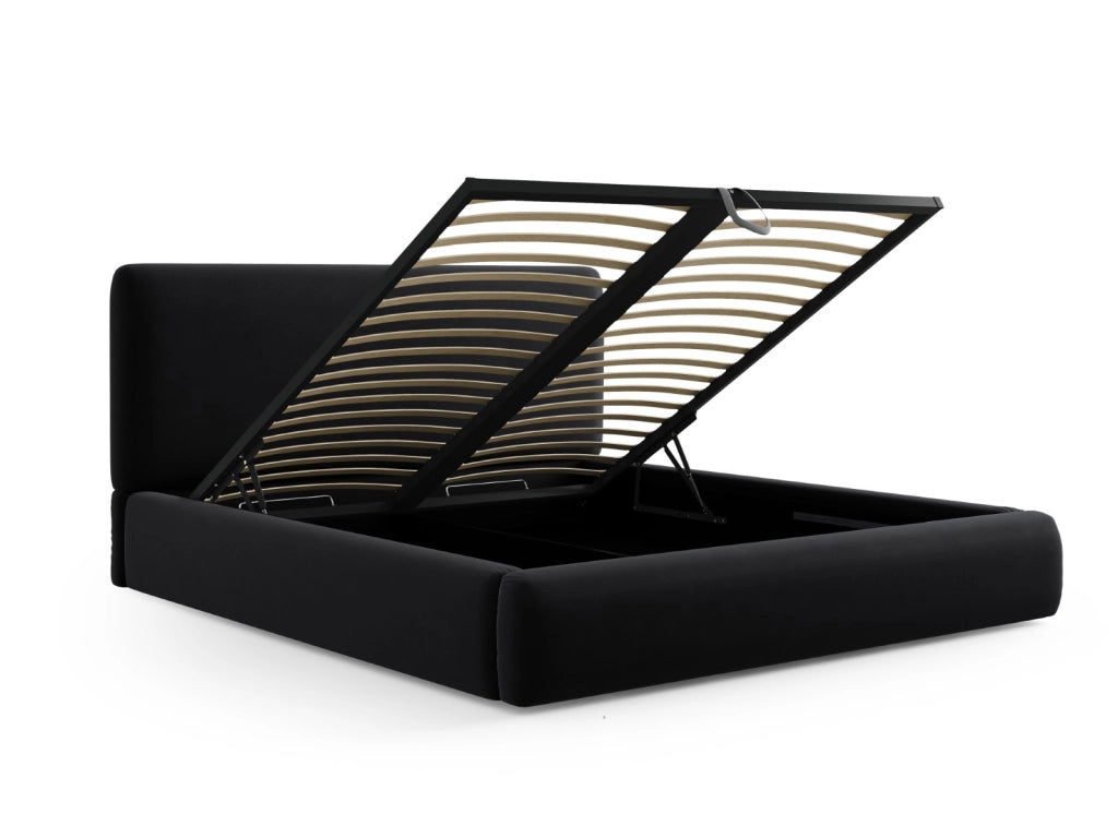 Cosmopolitan Design - Letto a cassettone con testiera "Colonel" 140x200cm in velluto nero 