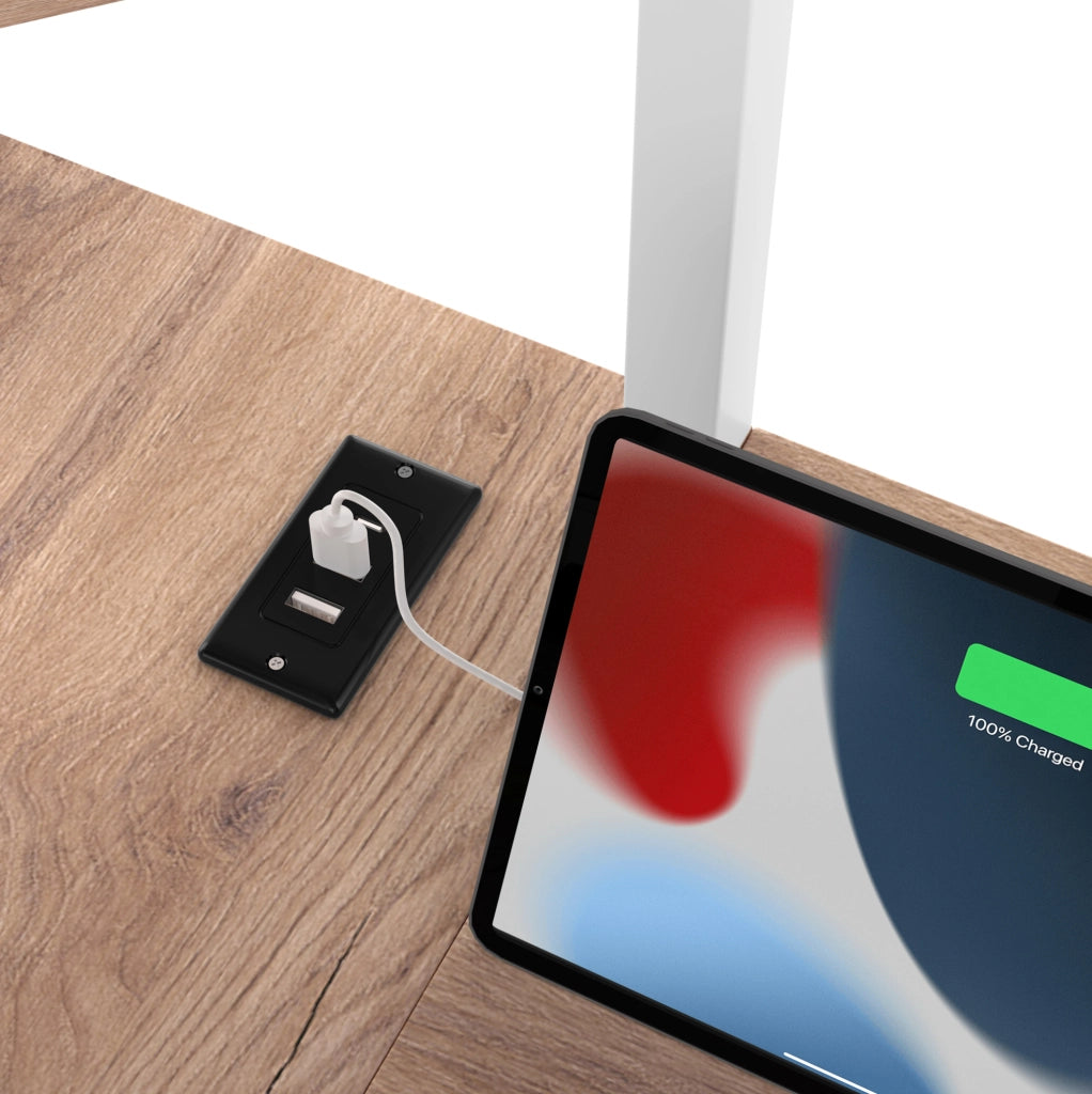 Letto a soppalco 140x200 cm con scrivania; LED e presa USB Type-C; metallo e MDF; bianco