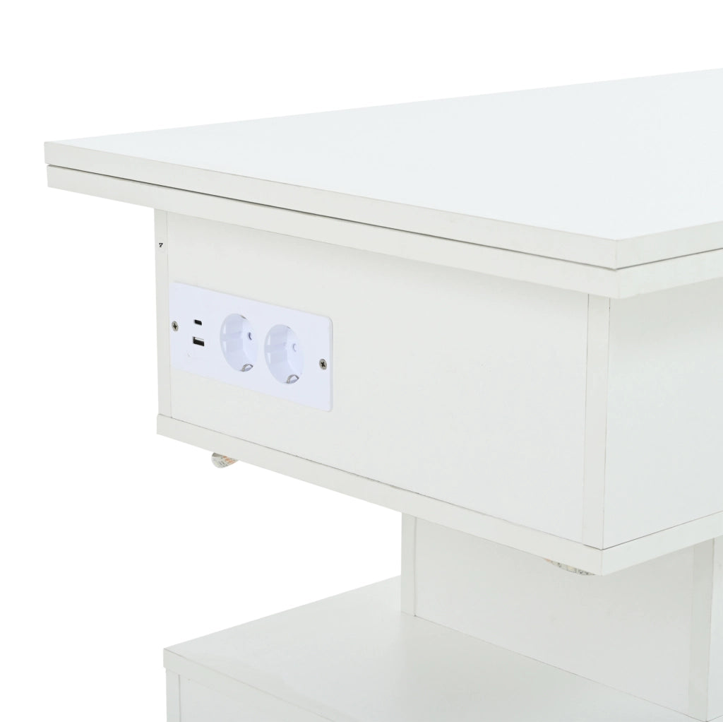 Tavolino da salotto sollevabile con contenitore e presa USB; 100 x 50 x 51;5 cm; bianco
