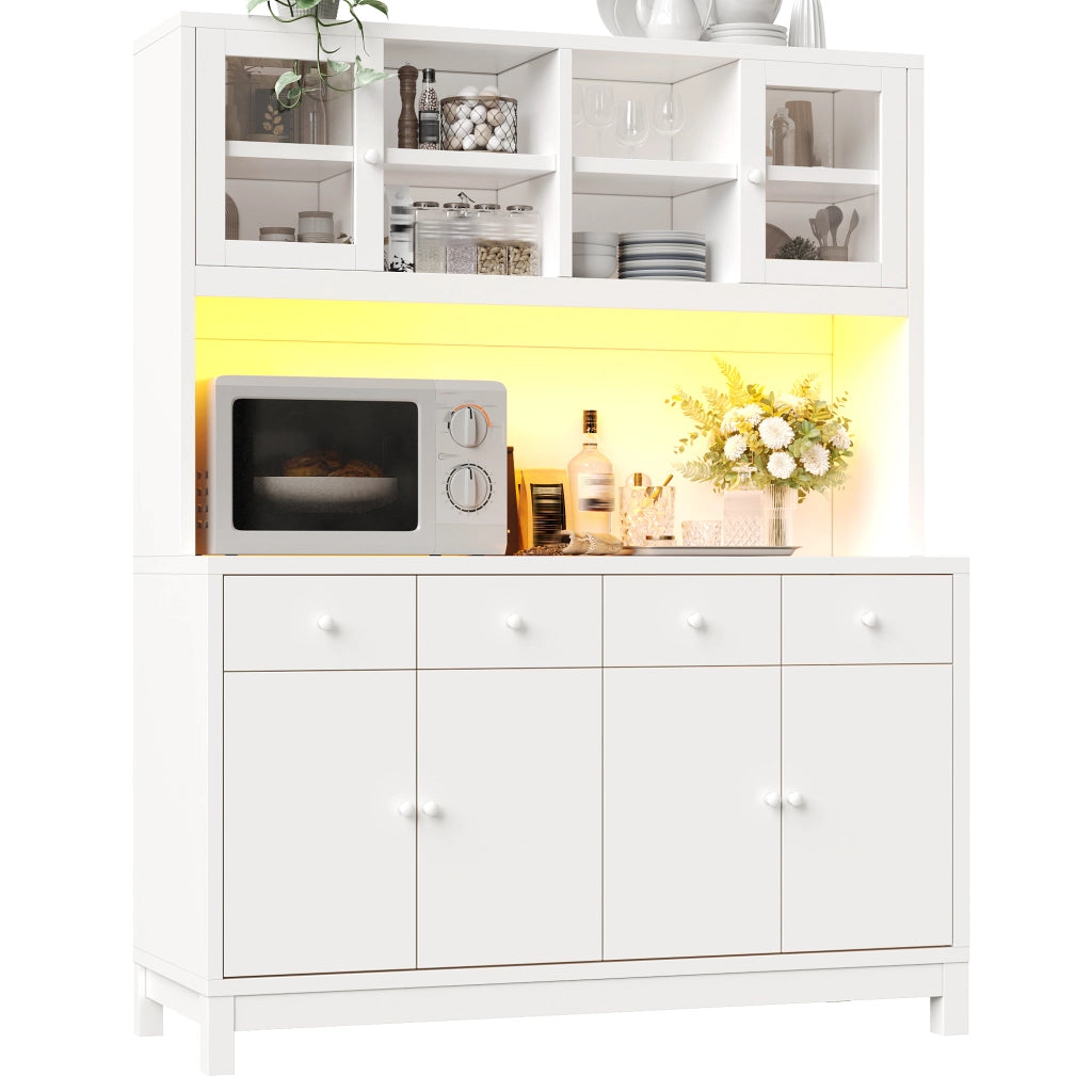 Credenza con 4 cassetti; ripiani regolabili e LED RGB - per cucina - bianco
