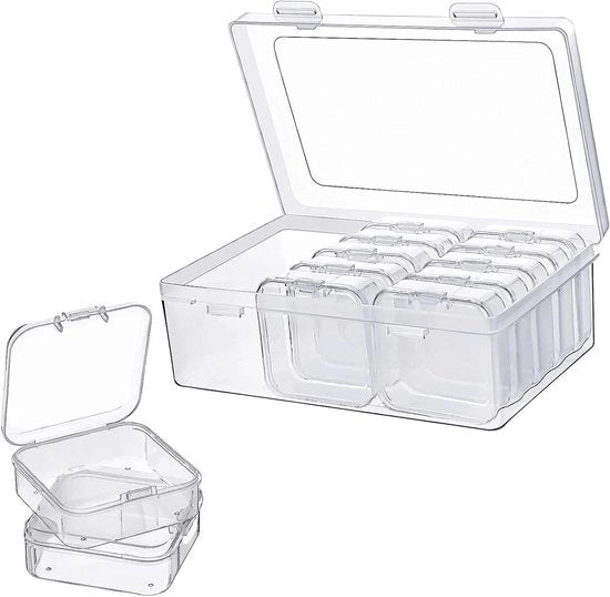 Set di contenitori in plastica trasparente con coperchio per piccoli oggetti - 15 contenitori - Box di 54 x 54 x 20 mm