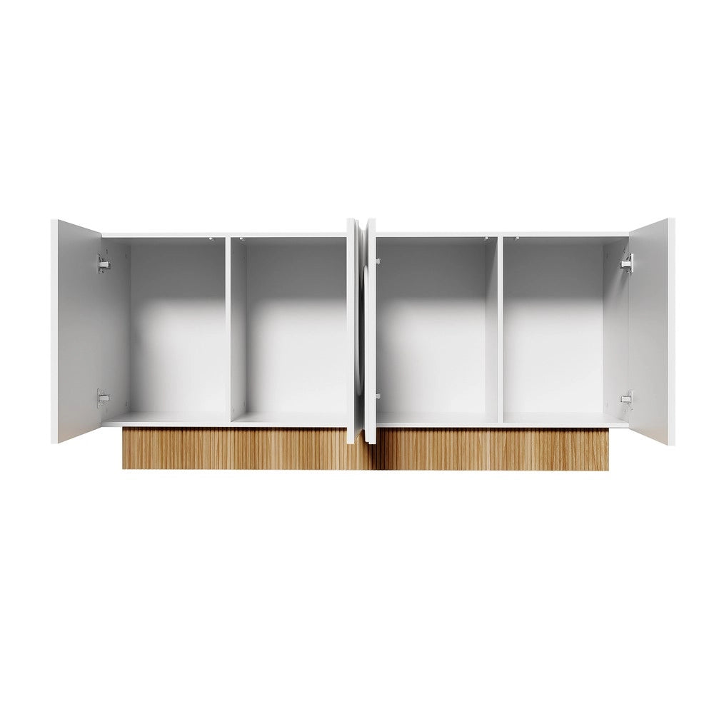 Credenza 4 Ante con Ripiani ¨C MINIMAL ¨C Bianco/Legno, 160x75x38