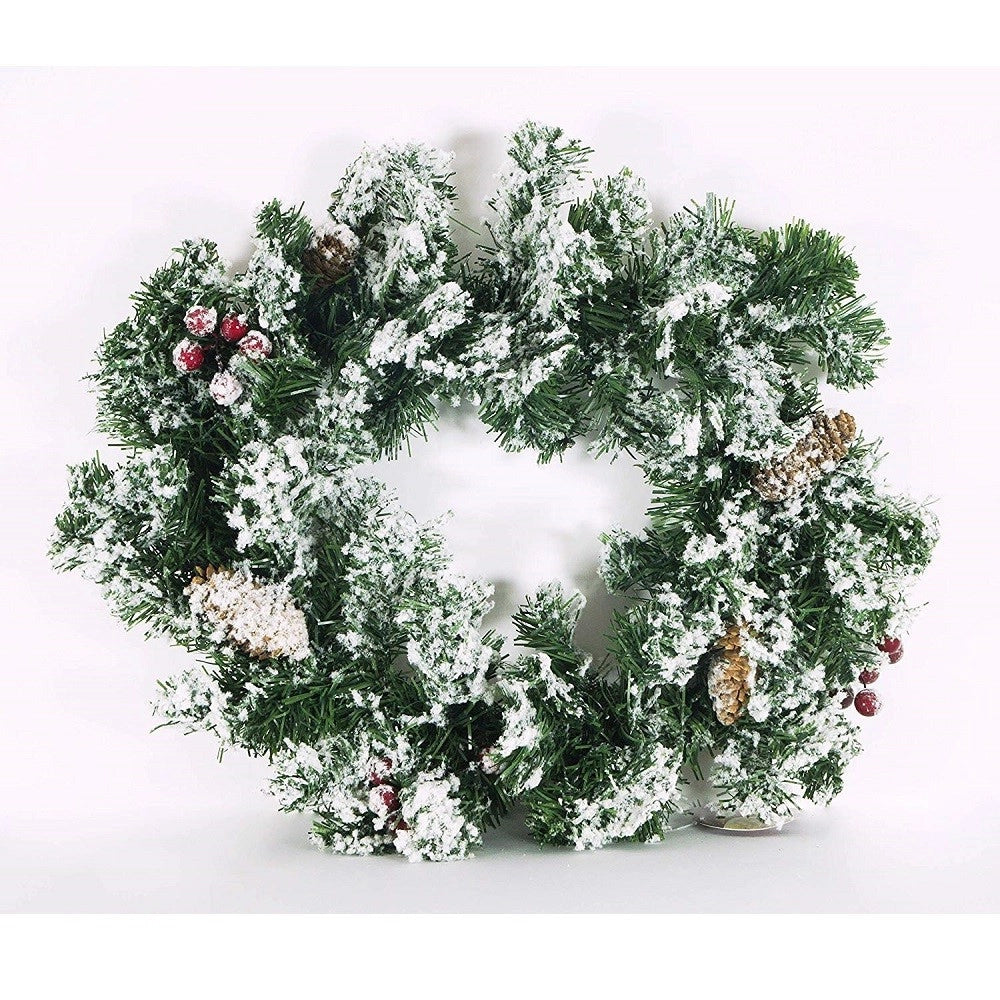 Trade Shop - Ghirlanda Di Natale Innevata Vischio Pigna Bacche Rosse Bianca 40 Cm Decorazioni -