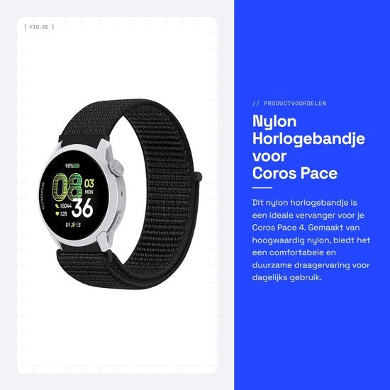 Cinturino orologio in nylon per Coros Pace 4, leggero e duraturo