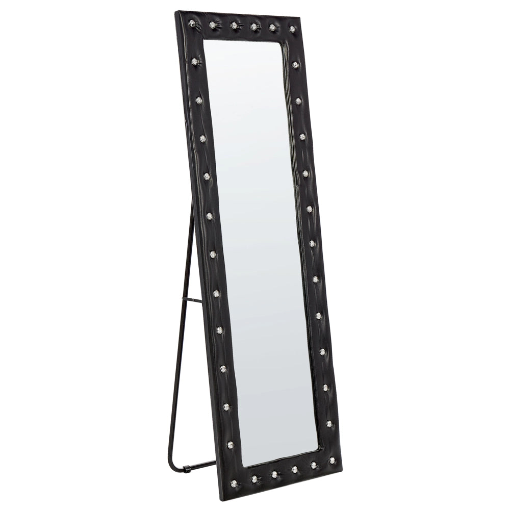 Specchio da pavimento in pelle sintetica nera 50 x 150 cm cornice decorativa strass con supporto glamour da appendere per armadio camera da letto soggiorno