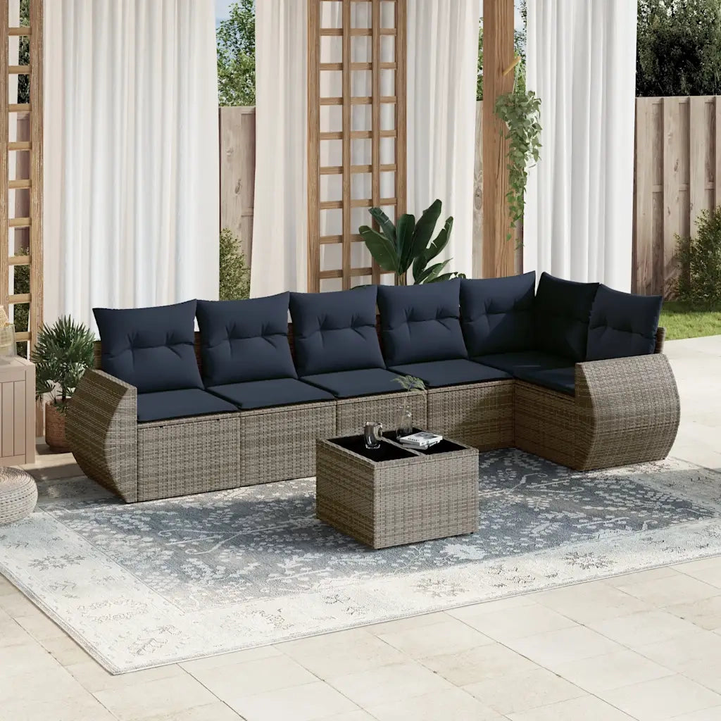 Set Divani da Giardino 7 pz con Cuscini Grigio in Polyrattan 3221400
