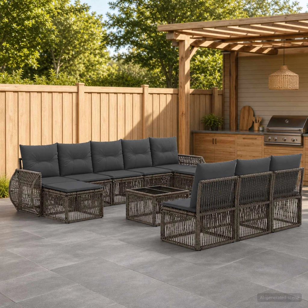 Set Divano da Giardino 11 pz Grigio e Grigio Scuro polyrattan 3435542
