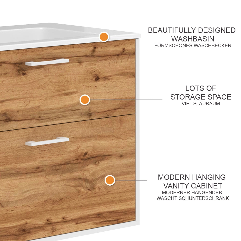 Vicco Set di mobili da bagno Rovere bianco/dorato 80 x 61.5 cm con lavabo