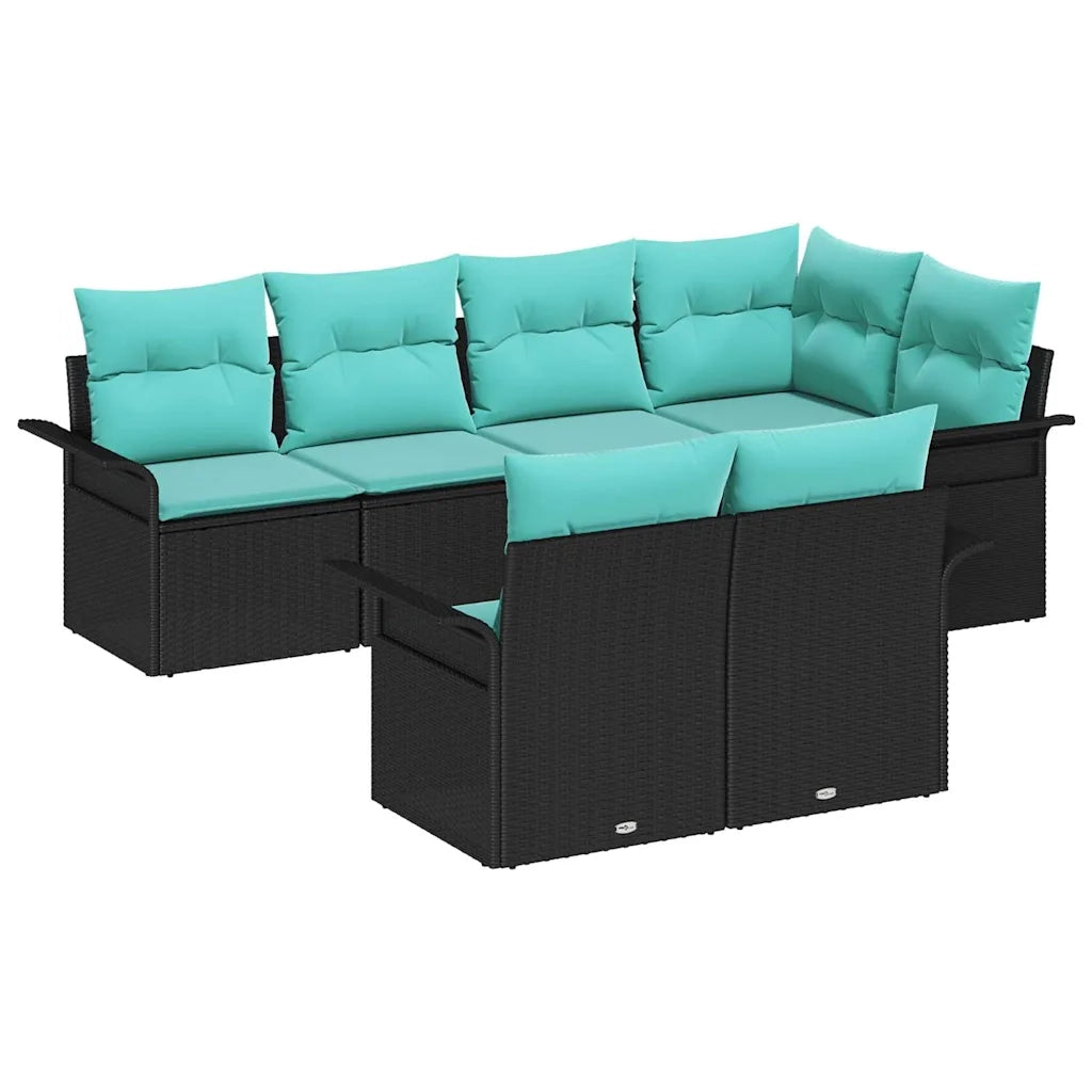 Set Divano da Giardino con cuscino 7 pcs Nero polyrattan