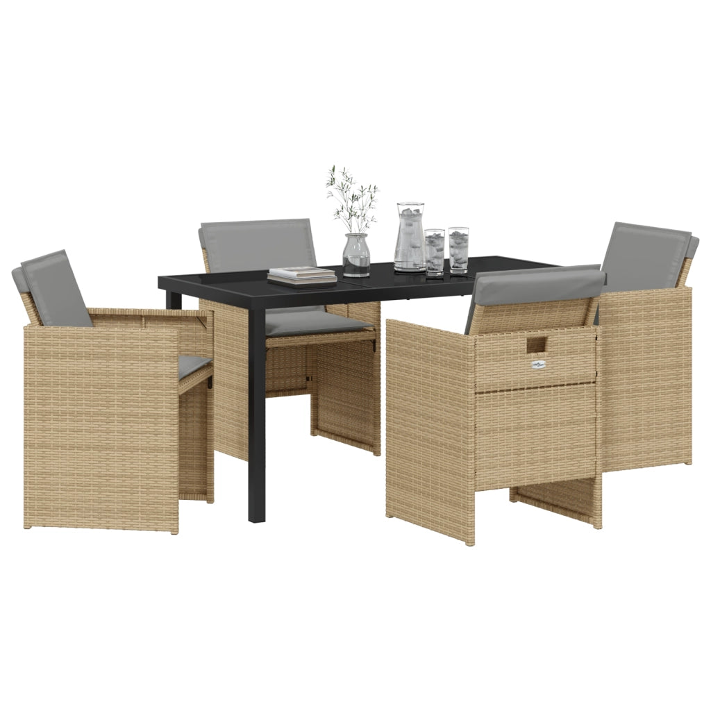 Set da Pranzo da Giardino 5 Pezzi con Cuscini Beige Polyrattan