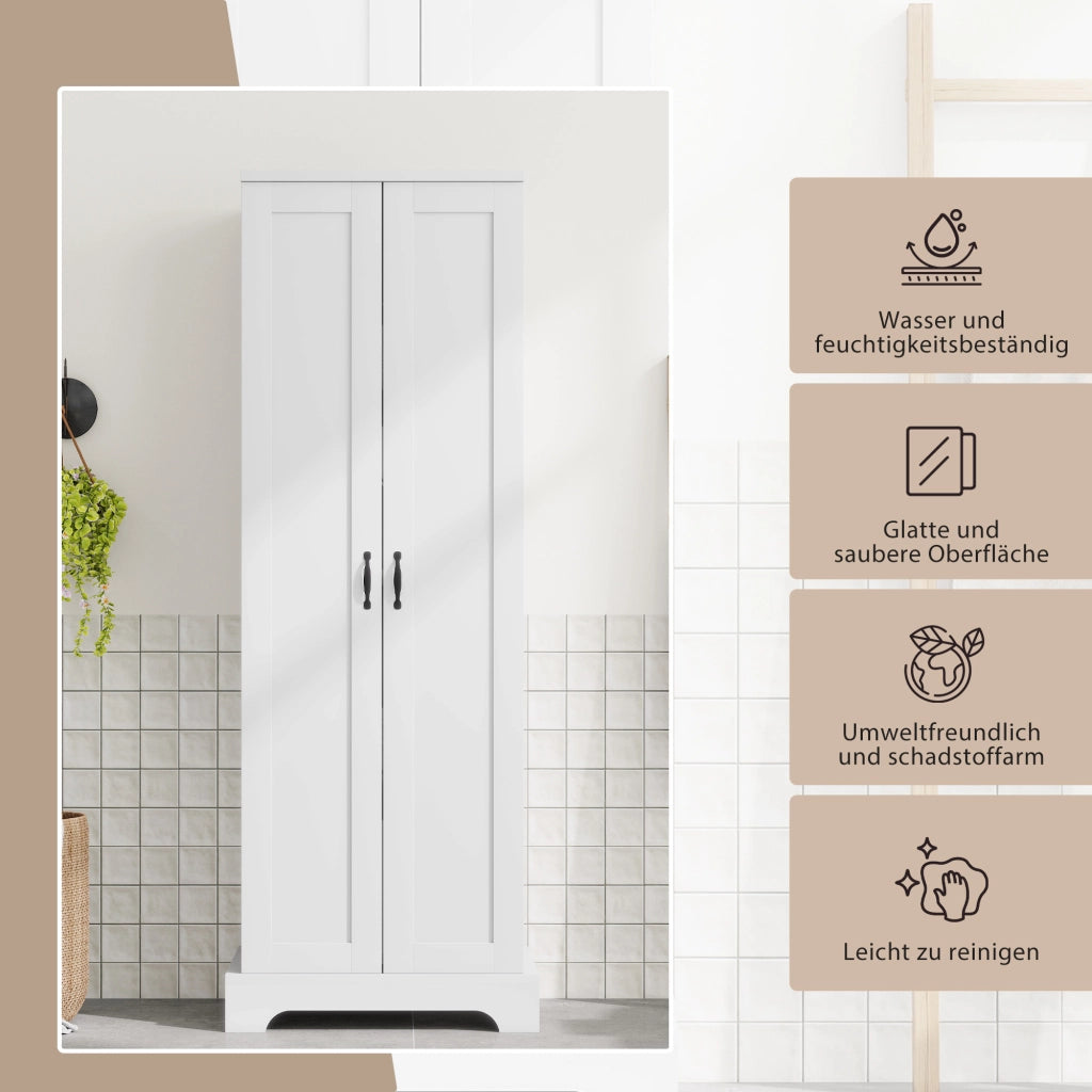 ARMADIO DA BAGNO 56x40x170 cm MDF Bianco con doppie ante e ripiani regolabili