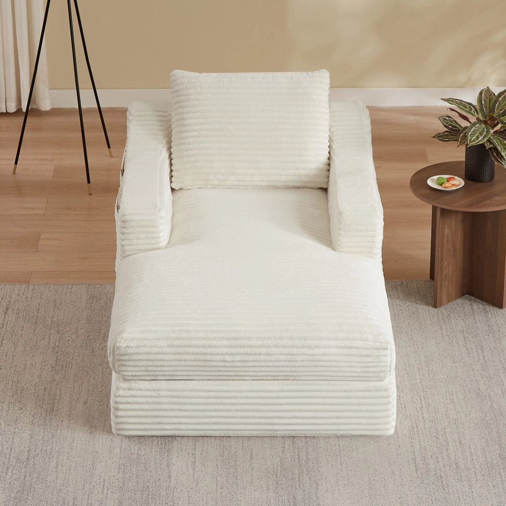 Poltrona reclinabile, poltrona con braccioli, divanetto singolo, velluto a coste, funzione letto, con cuscini, bianco