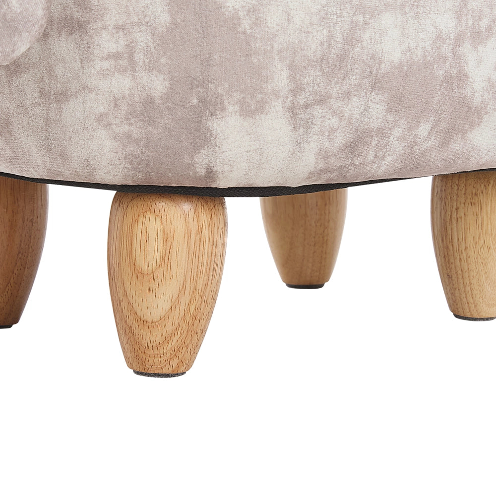 Pouf animaletto Sgabello per bambini Poggiapiedi in velluto beige con gambe in legno portaoggetti Seggiolino per bambini