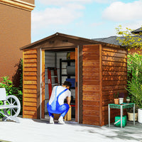 Casetta da Giardino Porta Attrezzi 235,7x152x208,7 cm con Pannelli in Acciaio Galvanizzato Effetto Legno Marrone