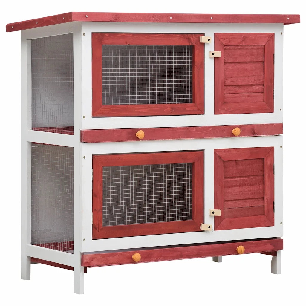 Conigliera per Esterni con 4 Porte Rosso in Legno CFW2282525