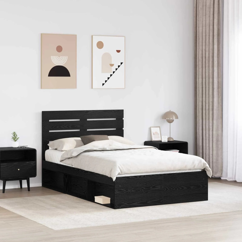 Struttura del letto-Giroletto Nero 135 x 190 cm Pino massello 921229