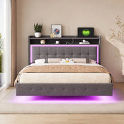Letto imbottito 140x200 con USB e luci LED; piedi nascosti; grigio