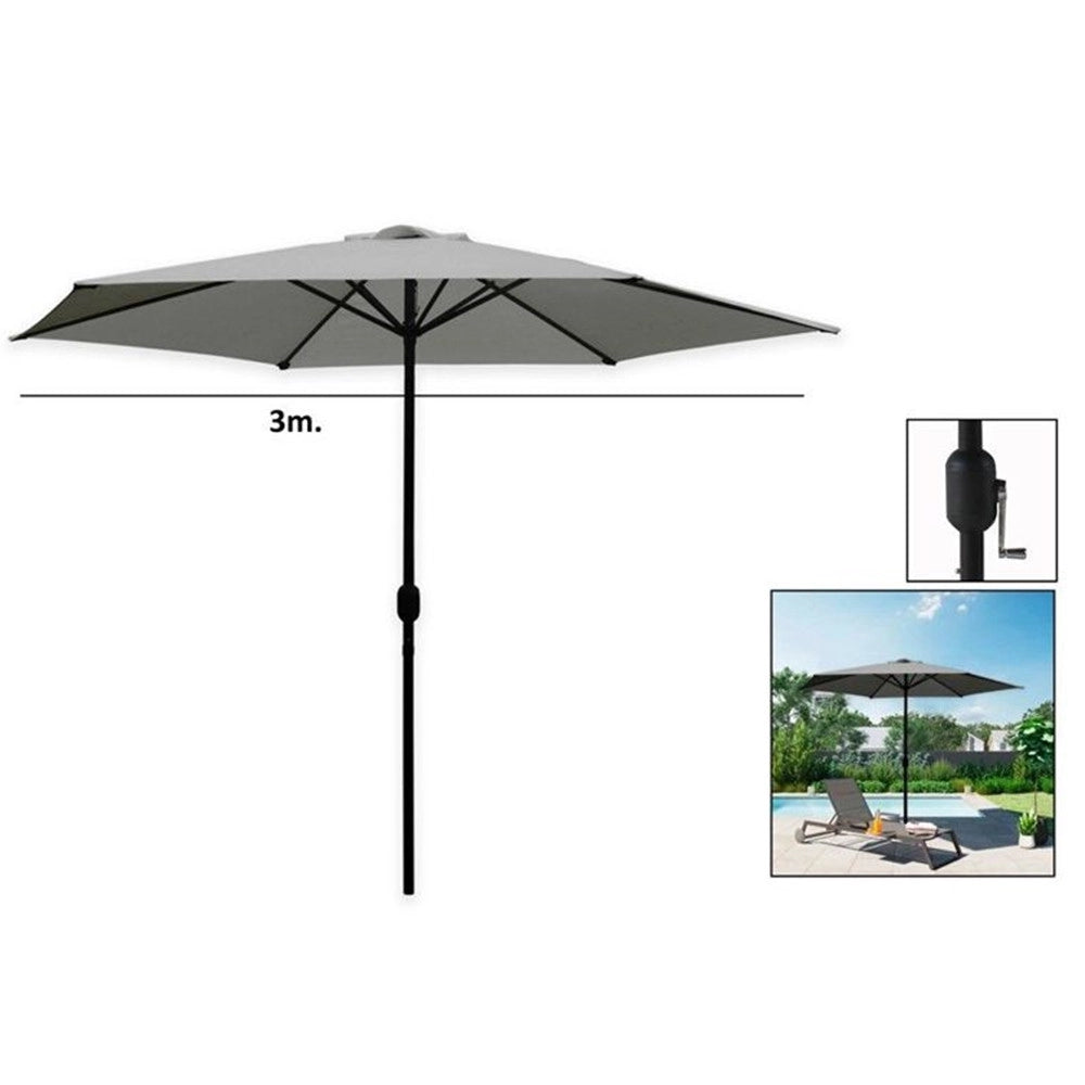 Trade Shop - Ombrellone Da Giardino Grigio Palo Centrale Esagonale Parasole Balcone ø300cm 206422 -