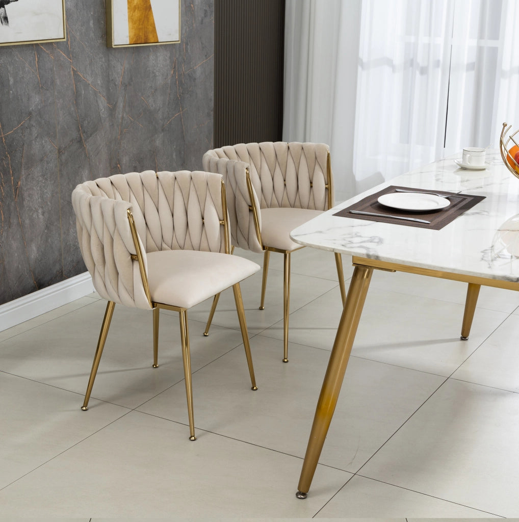 Sedia da pranzo imbottita in velluto avorio con gambe in metallo dorato; 55;5x41x74 cm