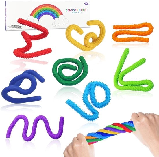 Set di 8 fidget toys - Bastoncini sensoriali in silicone - Giocattoli antistress - Giochi per le dita - Design tattile - Riduzione dello stress - Palline stress