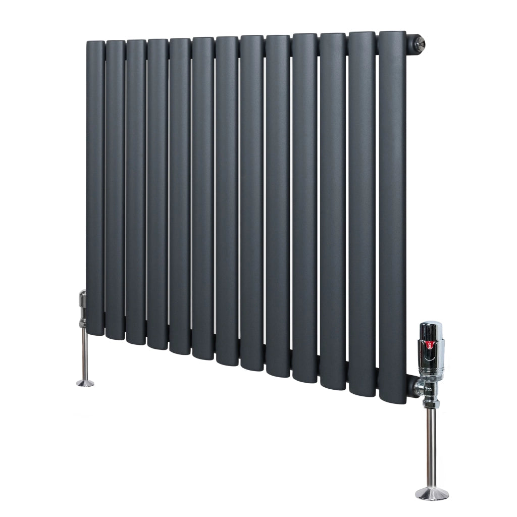 Radiatore Orizzontale Ovale 600x780mm Grigio Antracite con Valvole TRV