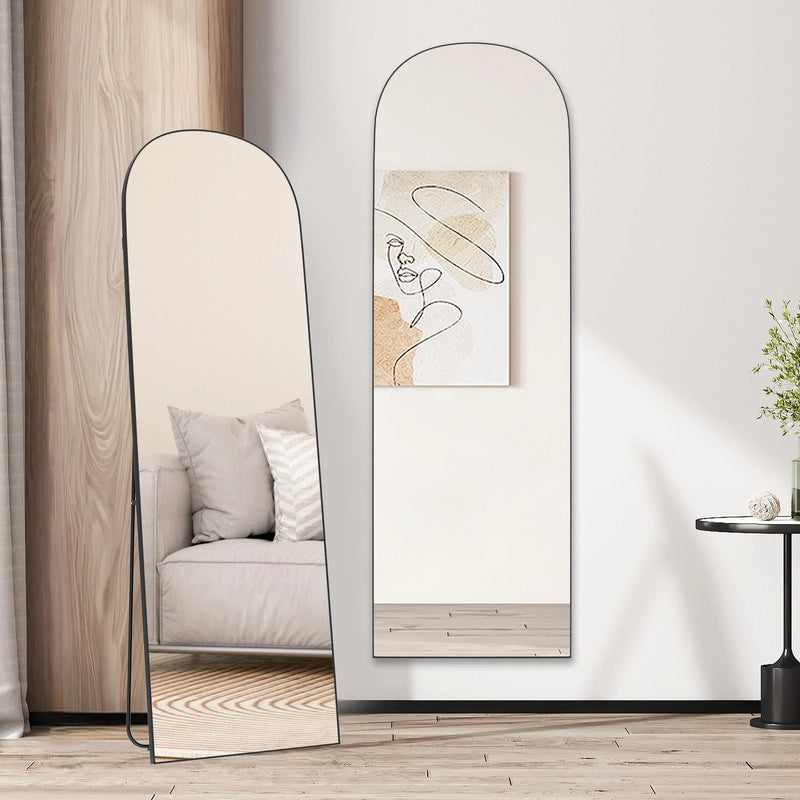 Specchio a figura intera 162 x 52 cm, specchio ad arco , specchio da terra con supporto, specchio ad arco nero a figura intera