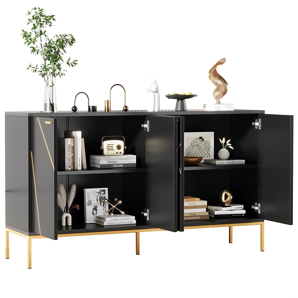 Buffet TV - Xylo - 4porte nero/oro metallo 150x40x80cm