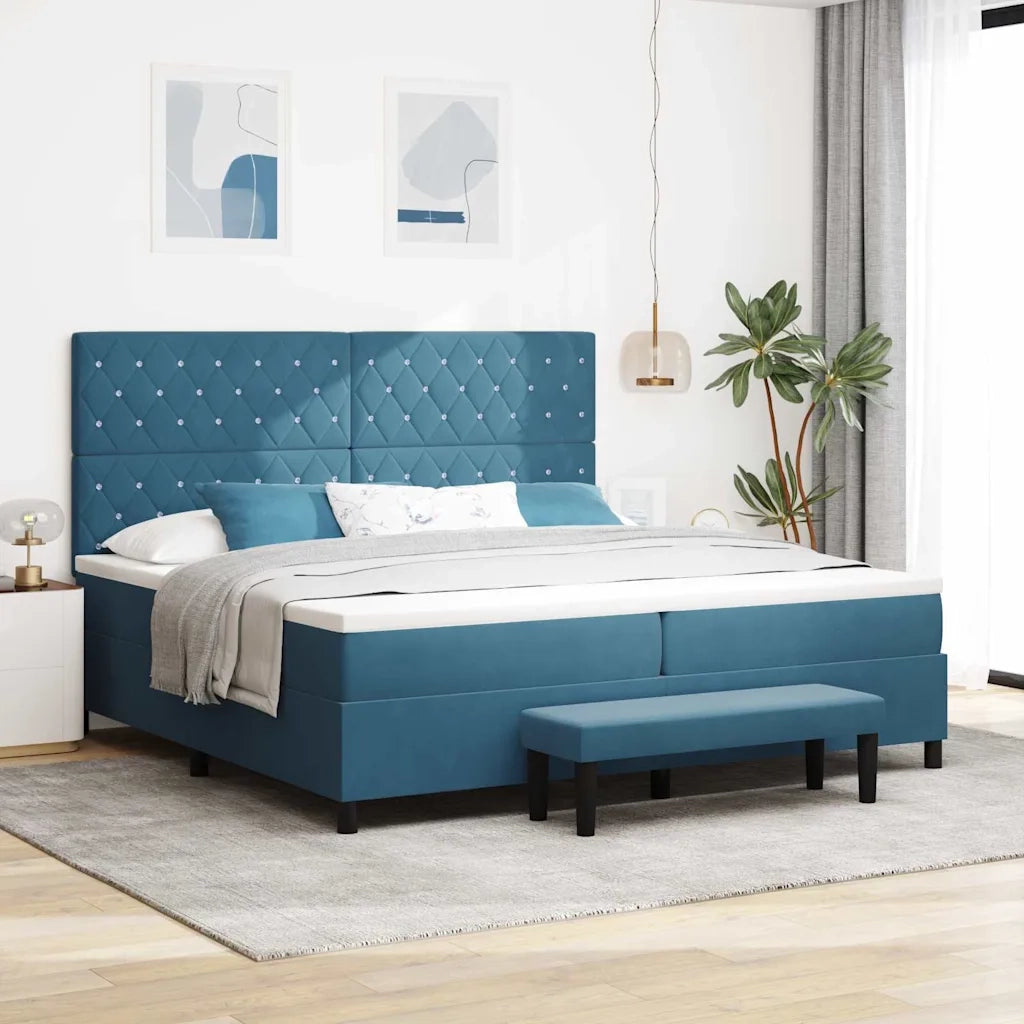 Letto a molle con materasso Blu scuro 200 x 200 cm Velluto 3344472