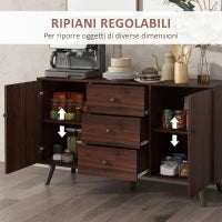 Credenza Moderna in Legno e Truciolato con 2 Armadietti e 3 Cassetti, 127x40x76 cm, Marrone e Nero