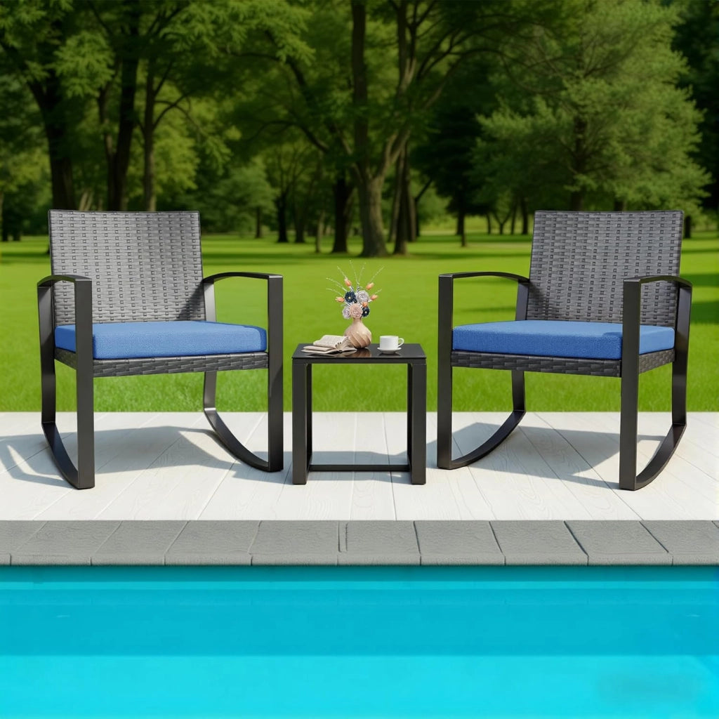 Set di Mobili da Balcone,Set Tavolino e Sedie da Giardino,Set di Mobili da Giardino in Rattan,2 Sedie da Esterno e 1 Tavolino,per Giardino Cortile Piscina (Blu)