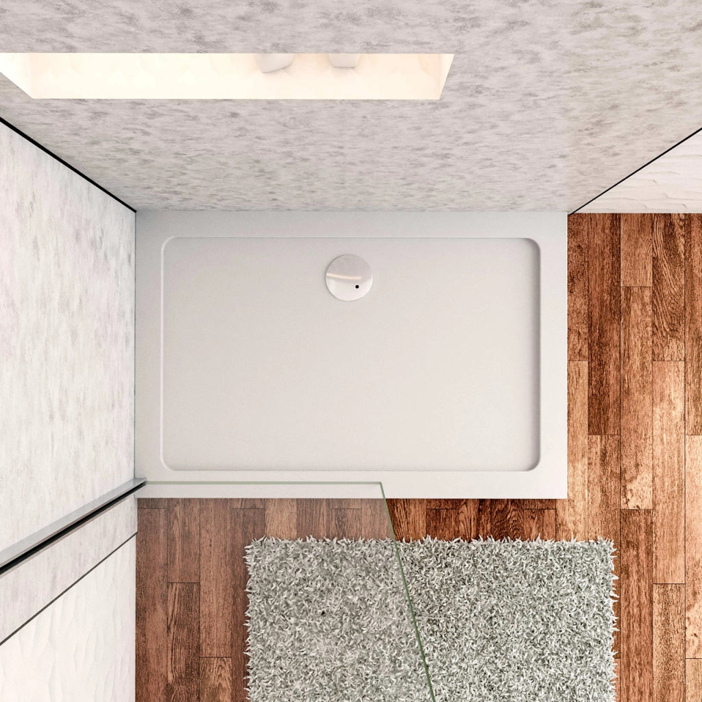 Piatto Doccia 90x76cm Bianco Spessore di 3 cm in Pietra Artificiale e Resina Minerale Mista Piletta Extra Piatta Sottile e Tubo inclusi