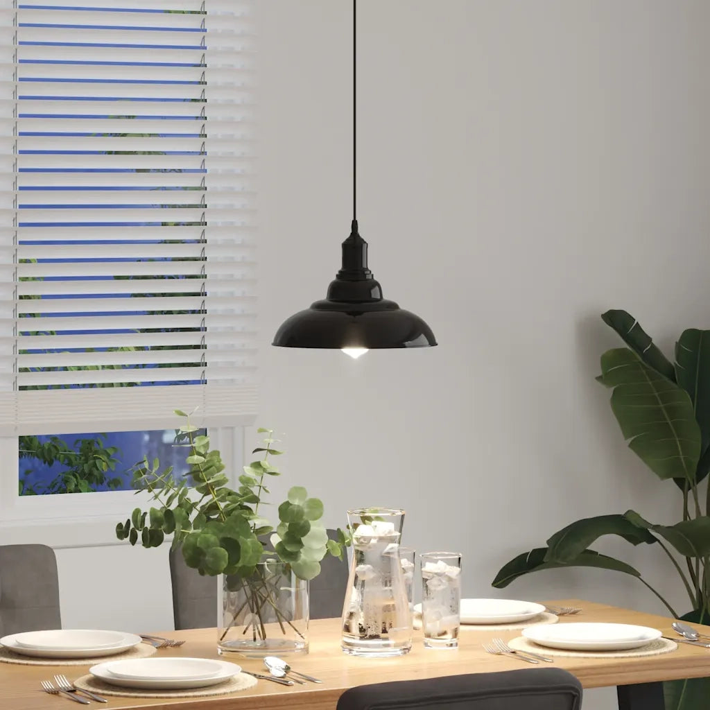 Lampada a Sospensione Regolabile E27 Nero Lucido Ø31 cm Metallo 4103435
