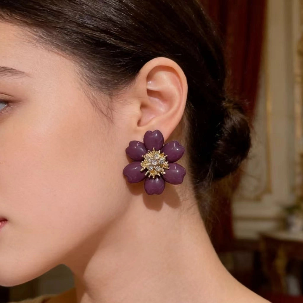 Orecchini pendenti francesi retr¨° scintillanti a forma di fiore, stravaganti