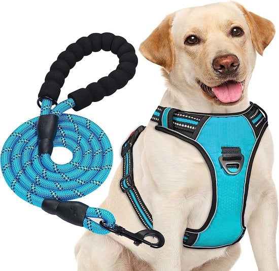 Harnes per cani in tessuto riflettente con regolazione facile e riempimento medio con cintura per cani pesante inclusa