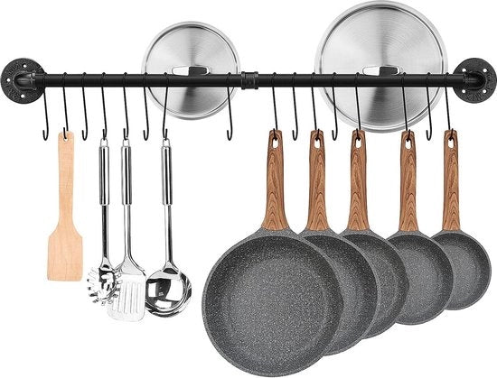 Lista industriale da cucina 100 cm - supporto da parete per cucina - con 16 ganci - in ferro - per oggetti da uso e pentole