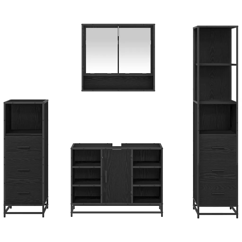 Set di mobili per il bagno 4 pcs Rovere Nero Legno multistrato 3402338