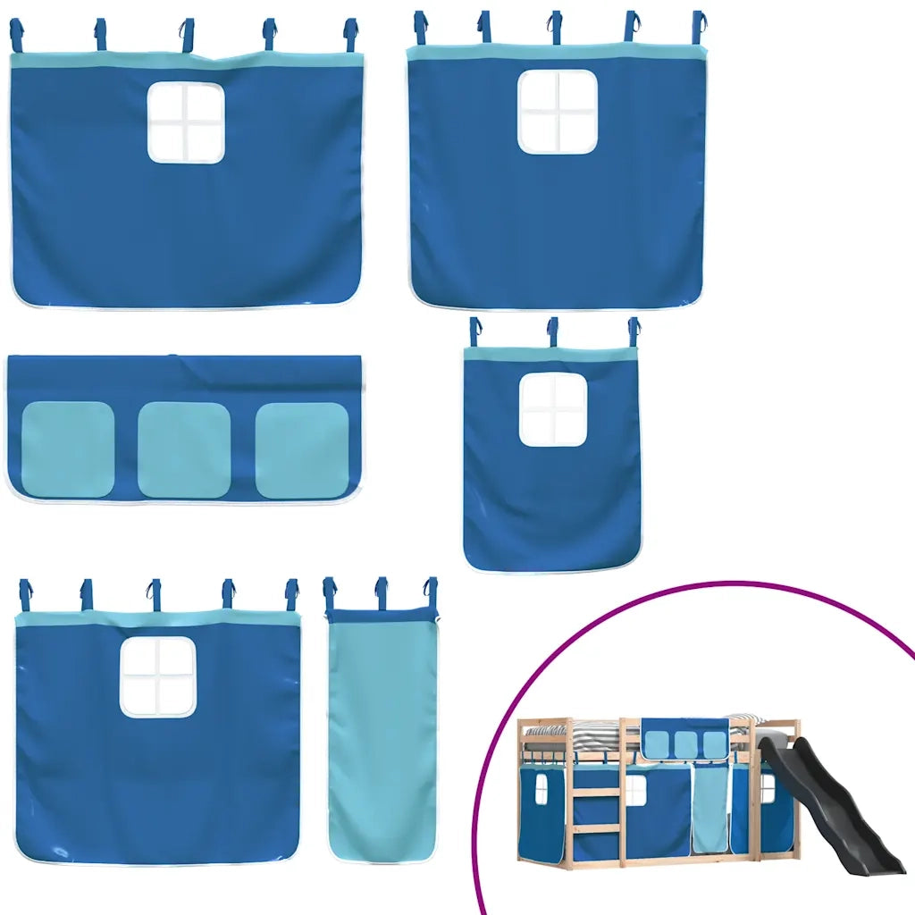 vidaXL Letto a Castello con Scivolo e Tende Blu 90x190 cm