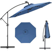 Ombrellone da giardino 300 cm con 32 luci led per piscina e altri spazi esteriori-Ombrellone girevole con inclinazione regolabile esteriori  Blu