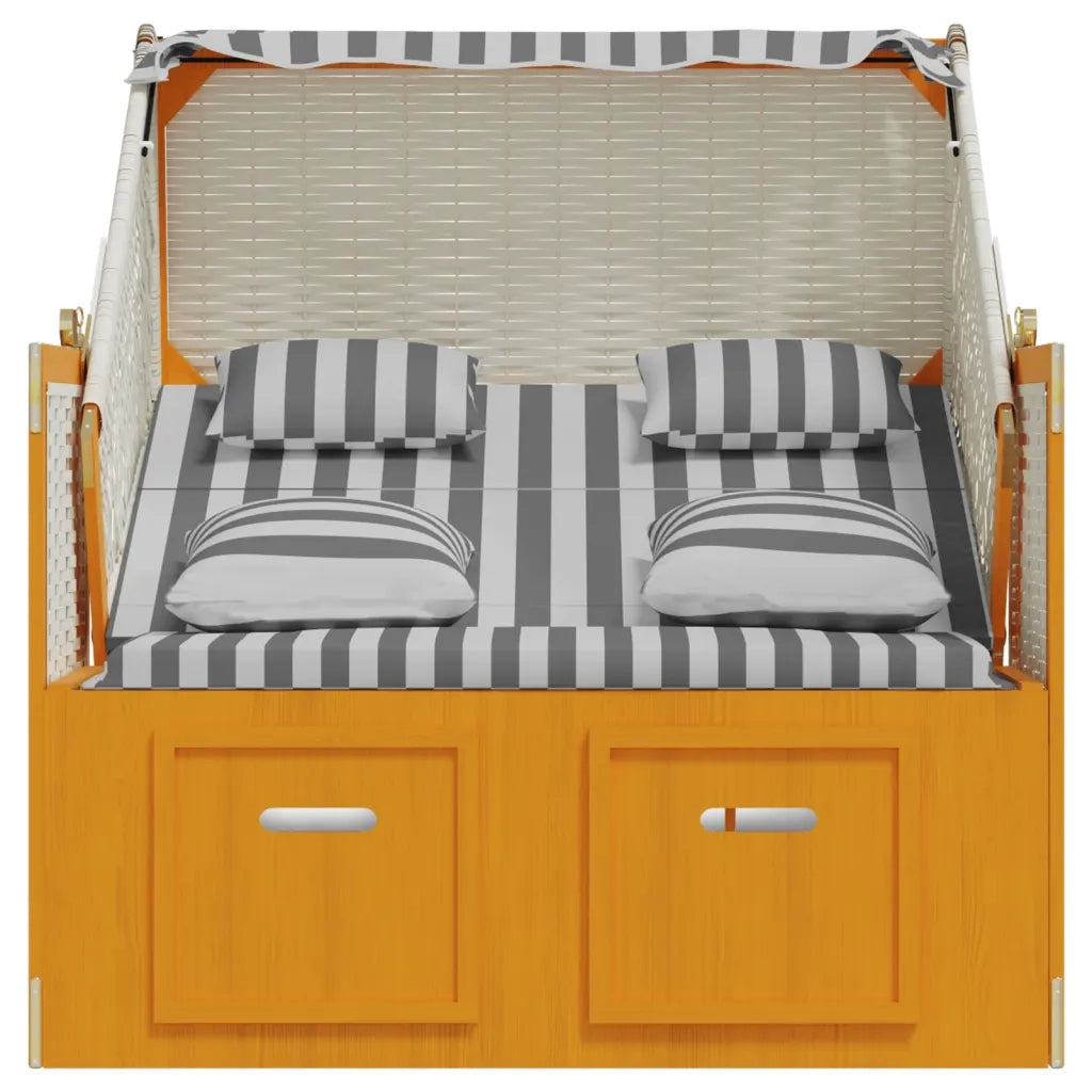 Strandkorb Cuscini Polyrattan e Legno Massello Bianco e Grigio